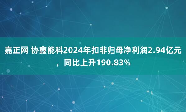 嘉正网 协鑫能科2024年扣非归母净利润2.94亿元，同比上升190.83%